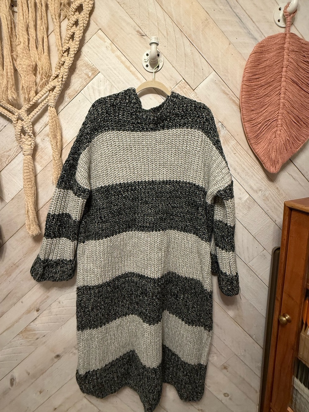 Dressed in LALA Chunky Striped Maxi Sweater Dress - Charcoal & Gray